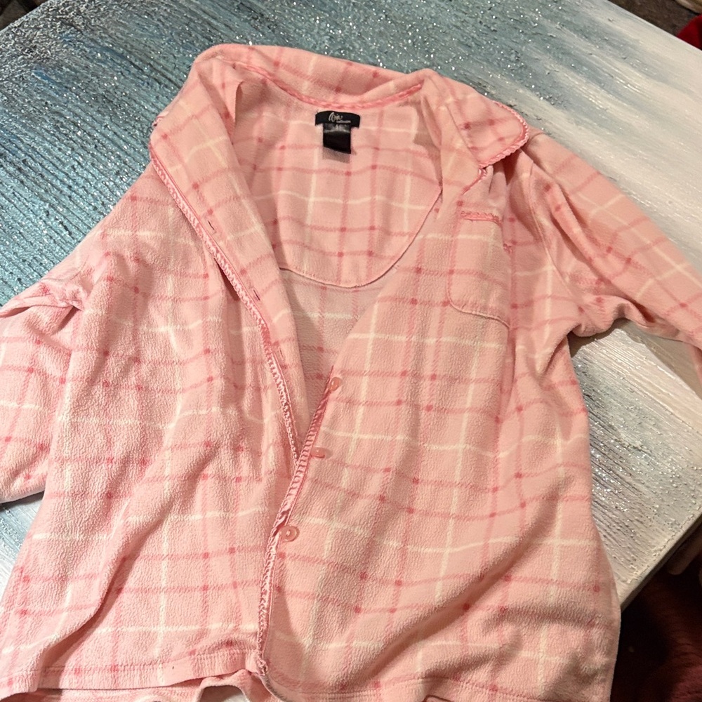 Dalia Collection Pink Plaid Pajama Top